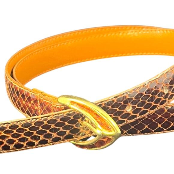 Vintage 80s 90s Genuine Snakeskin Belt Gold Hardware Size Medium - Picture 2 of 7
